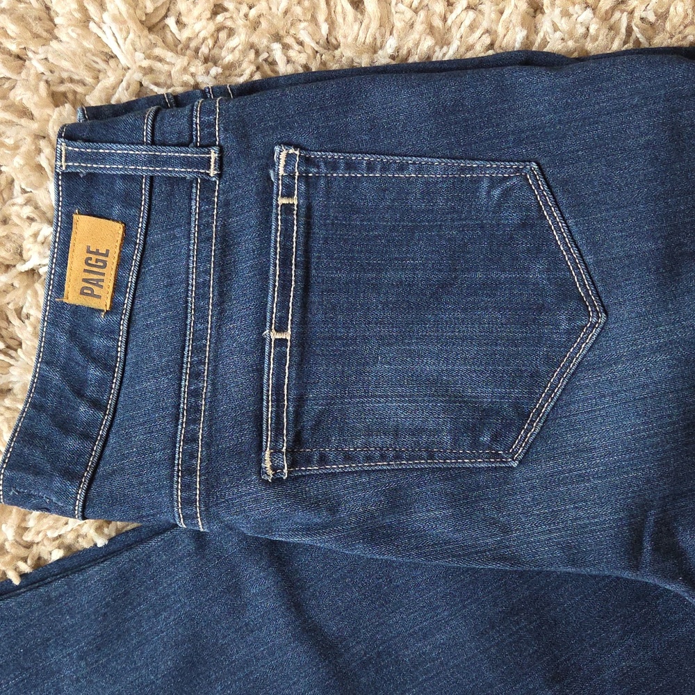 COPY- PAIGE Women's Dark Blue Petite Flare Jeans - Picture 2 of 9